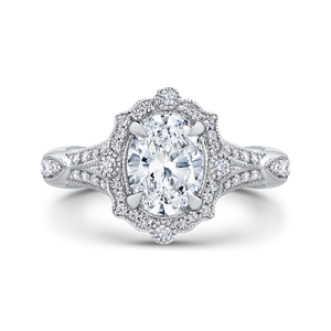 CAO0239E-37W-1.50 Bridal Jewelry Carizza White Gold Oval Diamond Halo Engagement Rings