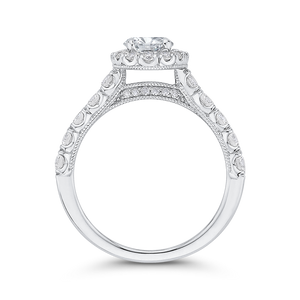 14K White Gold Oval Diamond Halo Engagement Ring (Semi Mount)