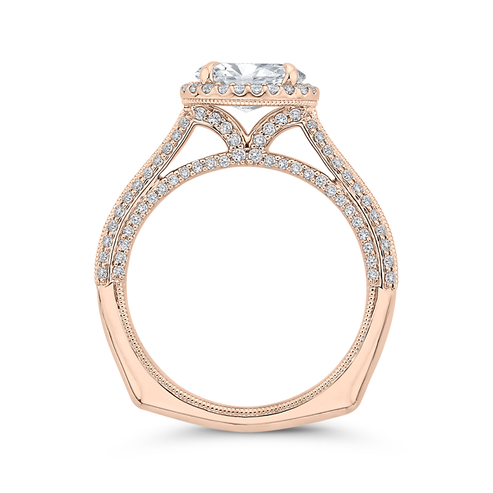 14K Rose Gold Oval Diamond Halo Engagement Ring with Euro Shank (Semi Mount)