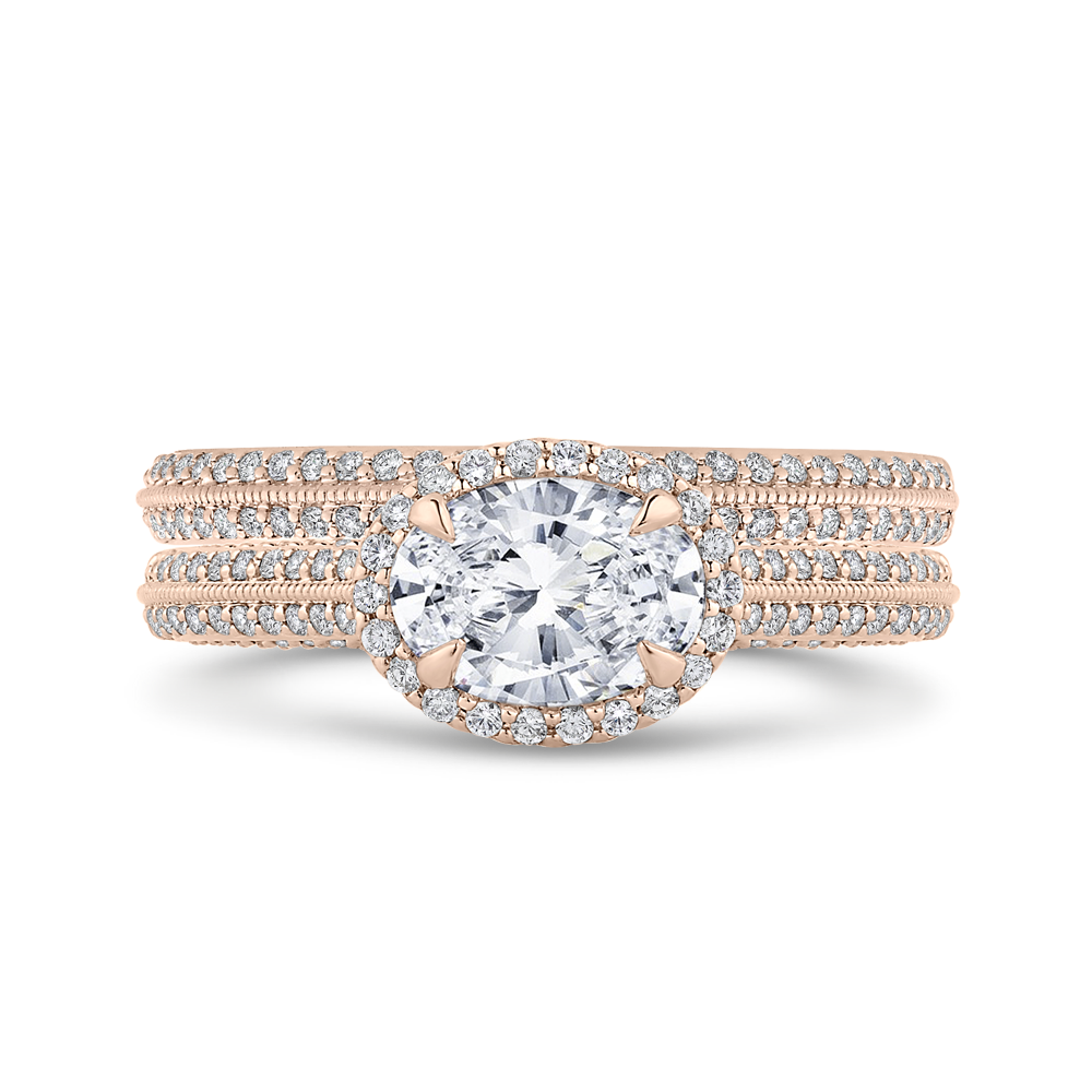 14K Rose Gold Oval Diamond Halo Engagement Ring with Euro Shank (Semi Mount)