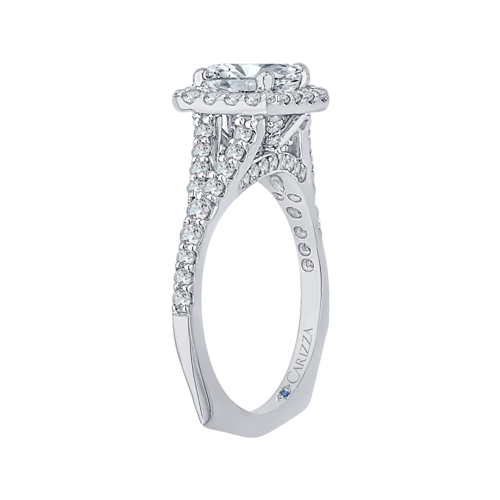 14K White Gold Princess Diamond Halo Engagement Ring with Split Shank (Semi Mount)