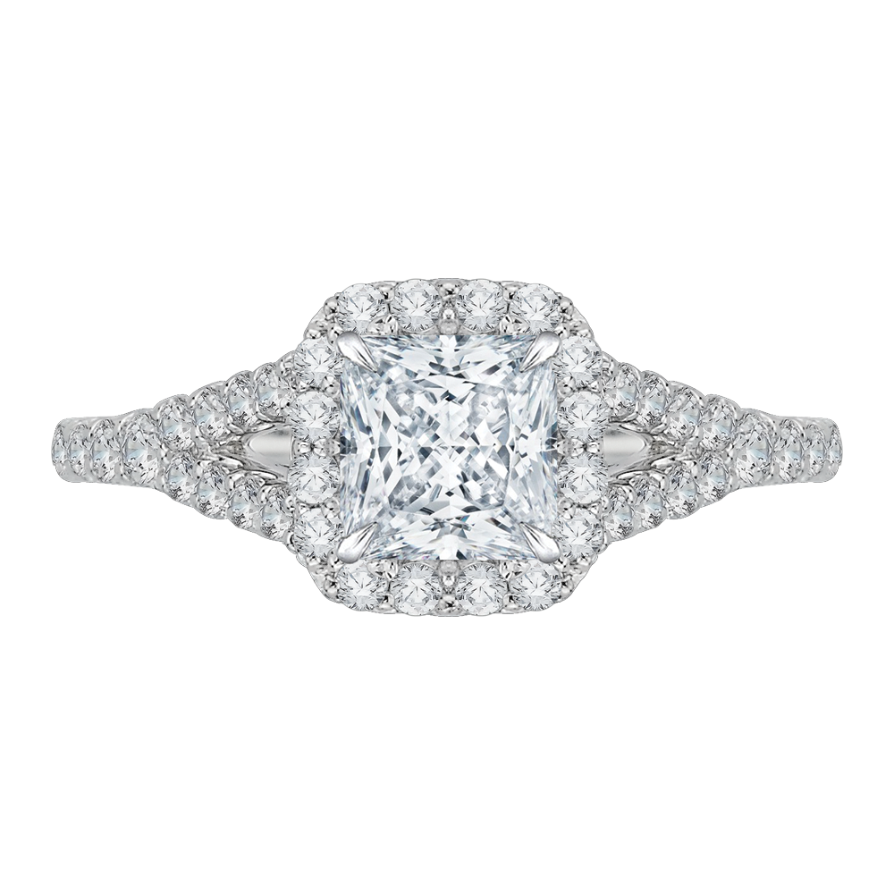 CAP0033E-37W Bridal Jewelry Carizza White Gold Princess Cut Diamond Halo Engagement Rings
