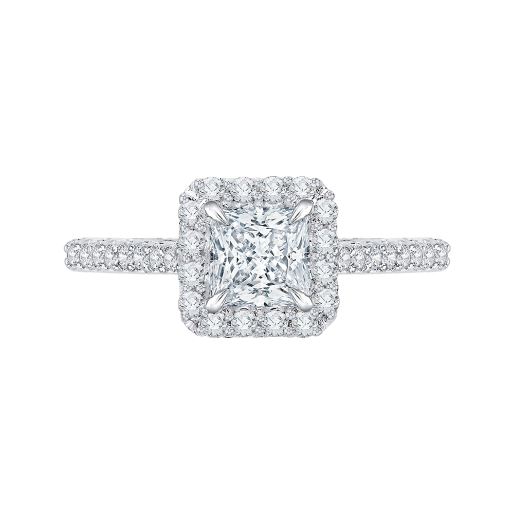 CAP0034E-37W Bridal Jewelry Carizza White Gold Princess Cut Diamond Halo Engagement Rings