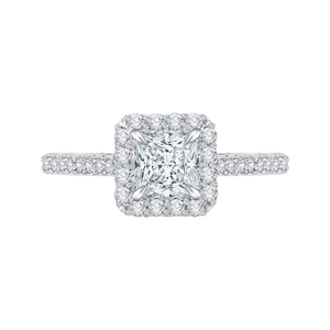 CAP0034E-37W Bridal Jewelry Carizza White Gold Princess Cut Diamond Halo Engagement Rings