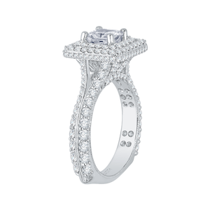 14K White Gold Princess Cut Diamond Double Halo Engagement Ring (Semi Mount)