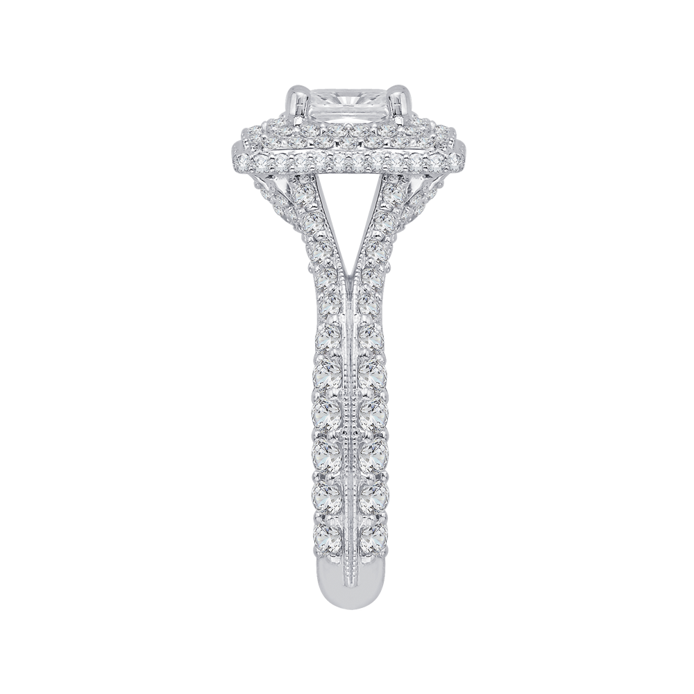 14K White Gold Princess Cut Diamond Double Halo Engagement Ring (Semi Mount)