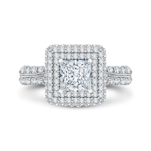 CAP0036E-37W Bridal Jewelry Carizza White Gold Princess Cut Diamond Double Halo Engagement Rings