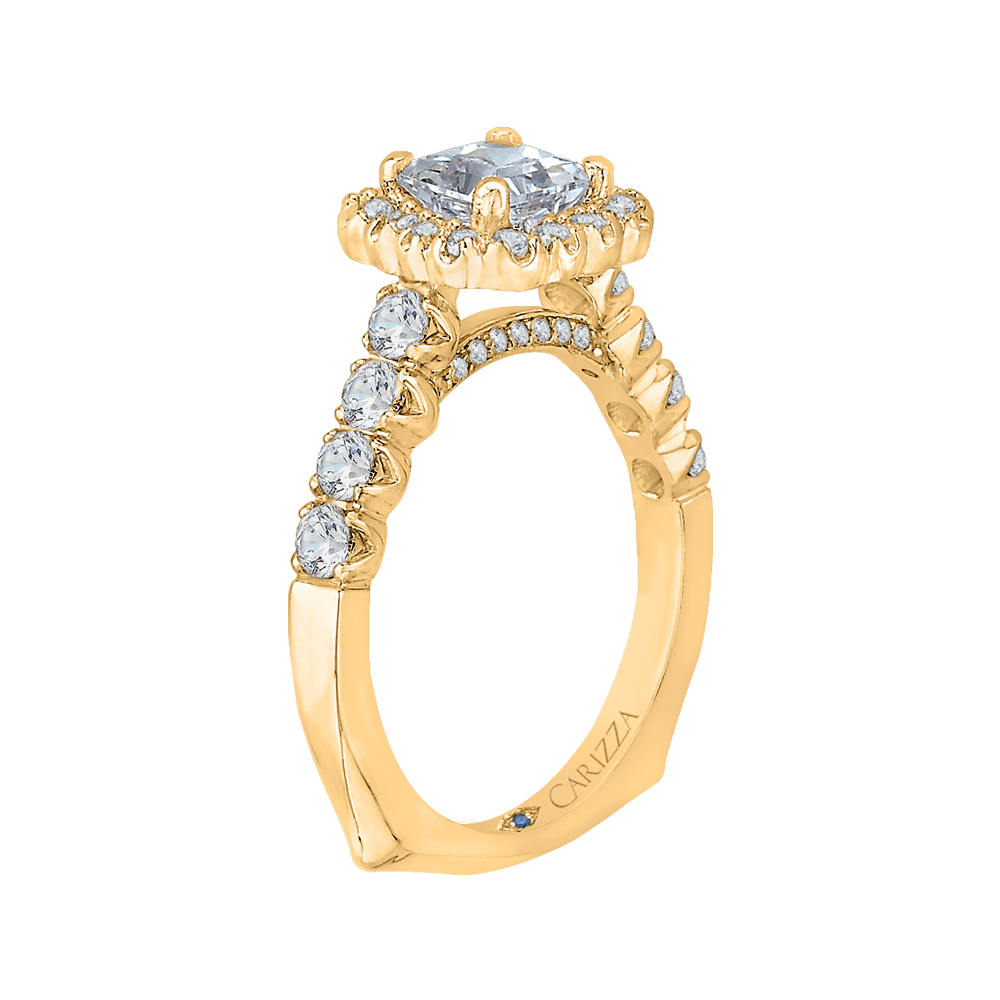 14K Yellow Gold Princess Diamond Halo Engagement Ring (Semi Mount)