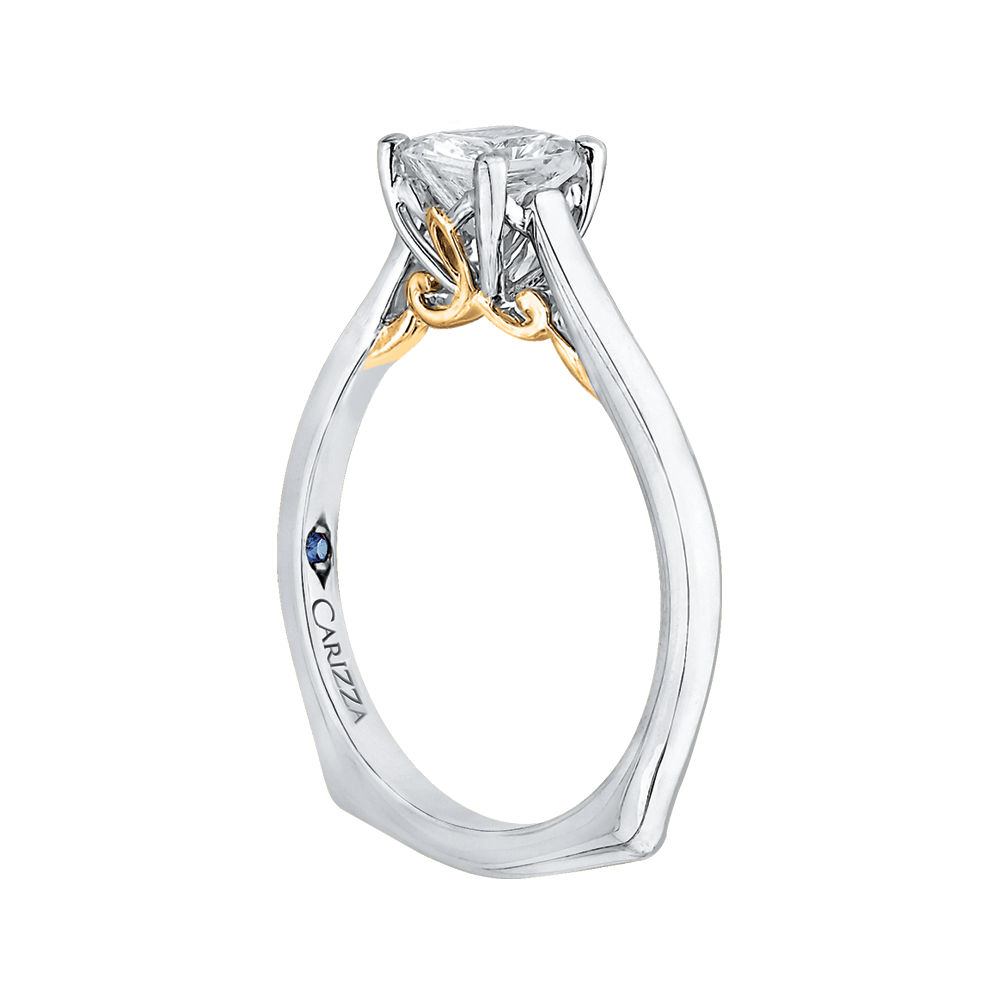 14K Two Tone Gold Princess Cut Diamond Solitaire Engagement Ring (Semi Mount)