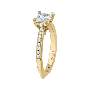 14K Yellow Gold Princess Cut Diamond Solitaire with Accents Engagement Ring (Semi Mount)