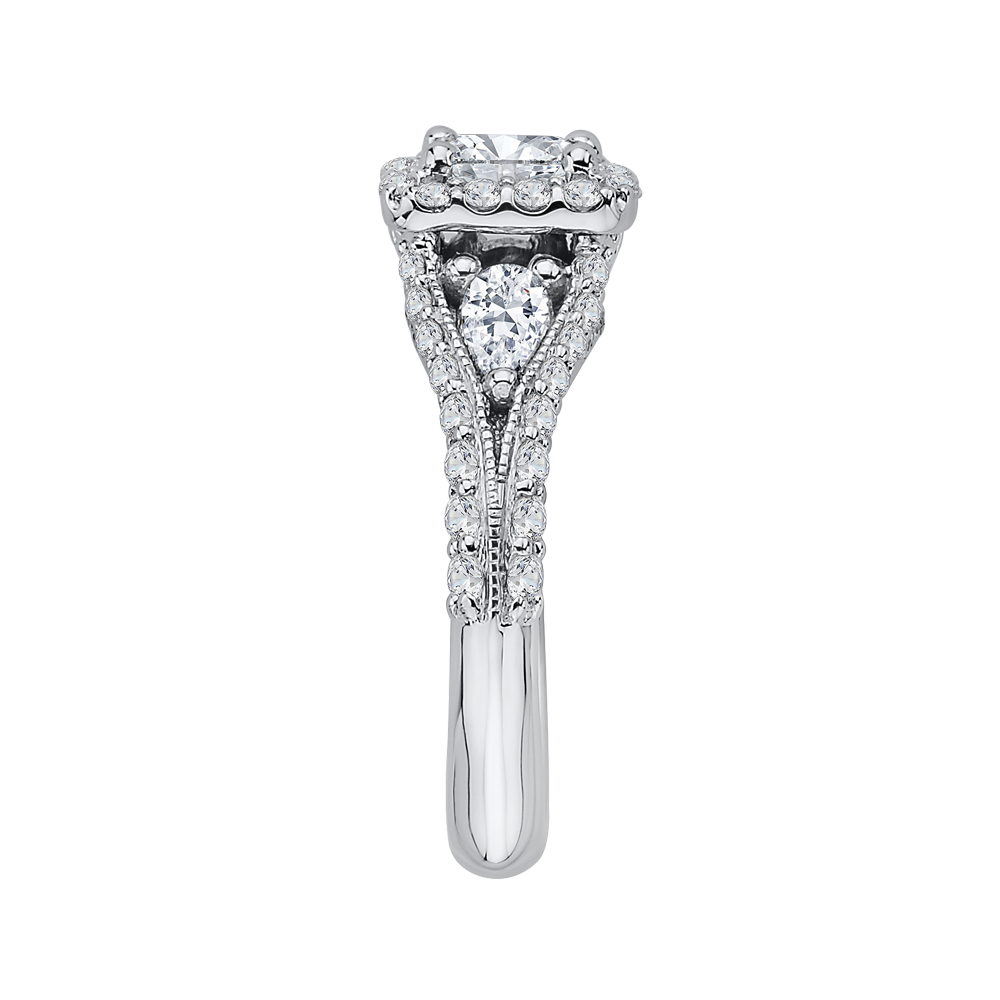 14K White Gold Princess Diamond Halo Engagement Ring with Split Shank (Semi Mount)