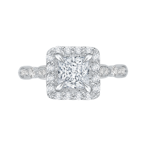 CAP0042E-37W Bridal Jewelry Carizza White Gold Vintage Princess Cut Diamond Halo Engagement Rings