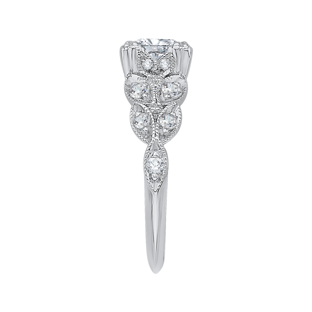 Princess Cut Diamond Floral Engagement Ring In 14K White Gold (Semi Mount)