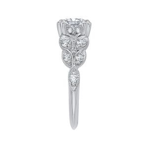 Princess Cut Diamond Floral Engagement Ring In 14K White Gold (Semi Mount)