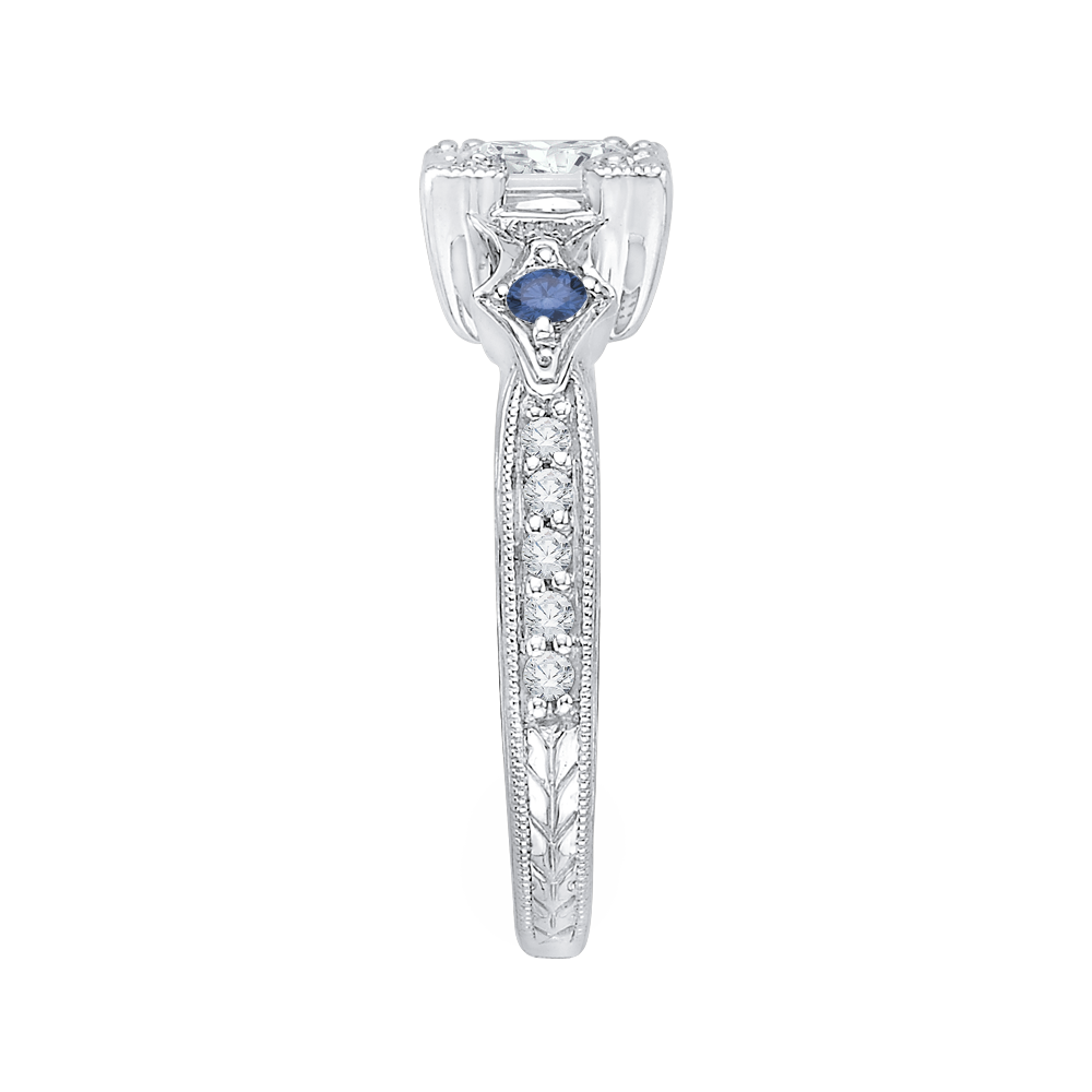 14K White Gold Princess Diamond Engagement Ring with Sapphire (Semi Mount)