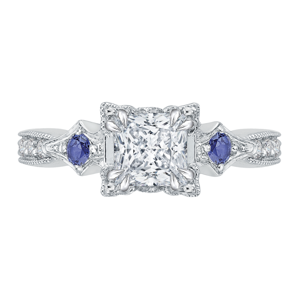 CAP0046E-S37W Bridal Jewelry Carizza White Gold Princess Cut Diamond Engagement Rings