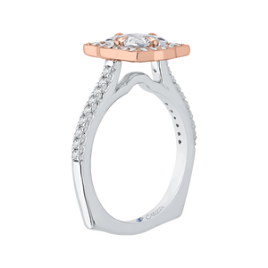 14K Two Tone Gold Princess Cut Diamond Halo Vintage Engagement Ring (Semi Mount)