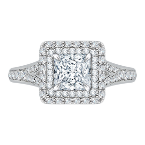 CAP0062E-37W Bridal Jewelry Carizza White Gold Princess Cut Diamond Double Halo Engagement Rings