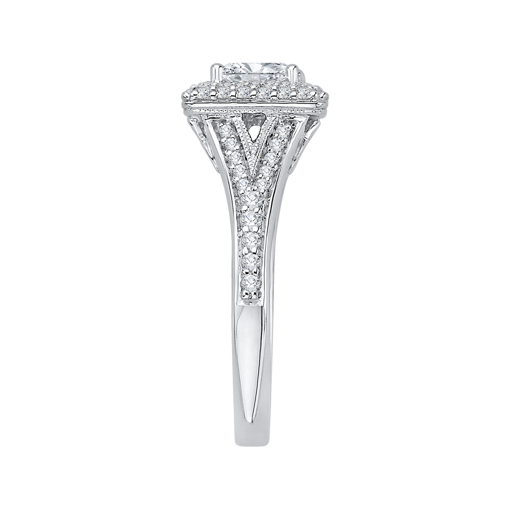 14K White Gold Princess Diamond Double Halo Engagement Ring with Split Shank (Semi Mount)