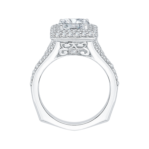 14K White Gold Princess Diamond Double Halo Engagement Ring with Split Shank (Semi Mount)