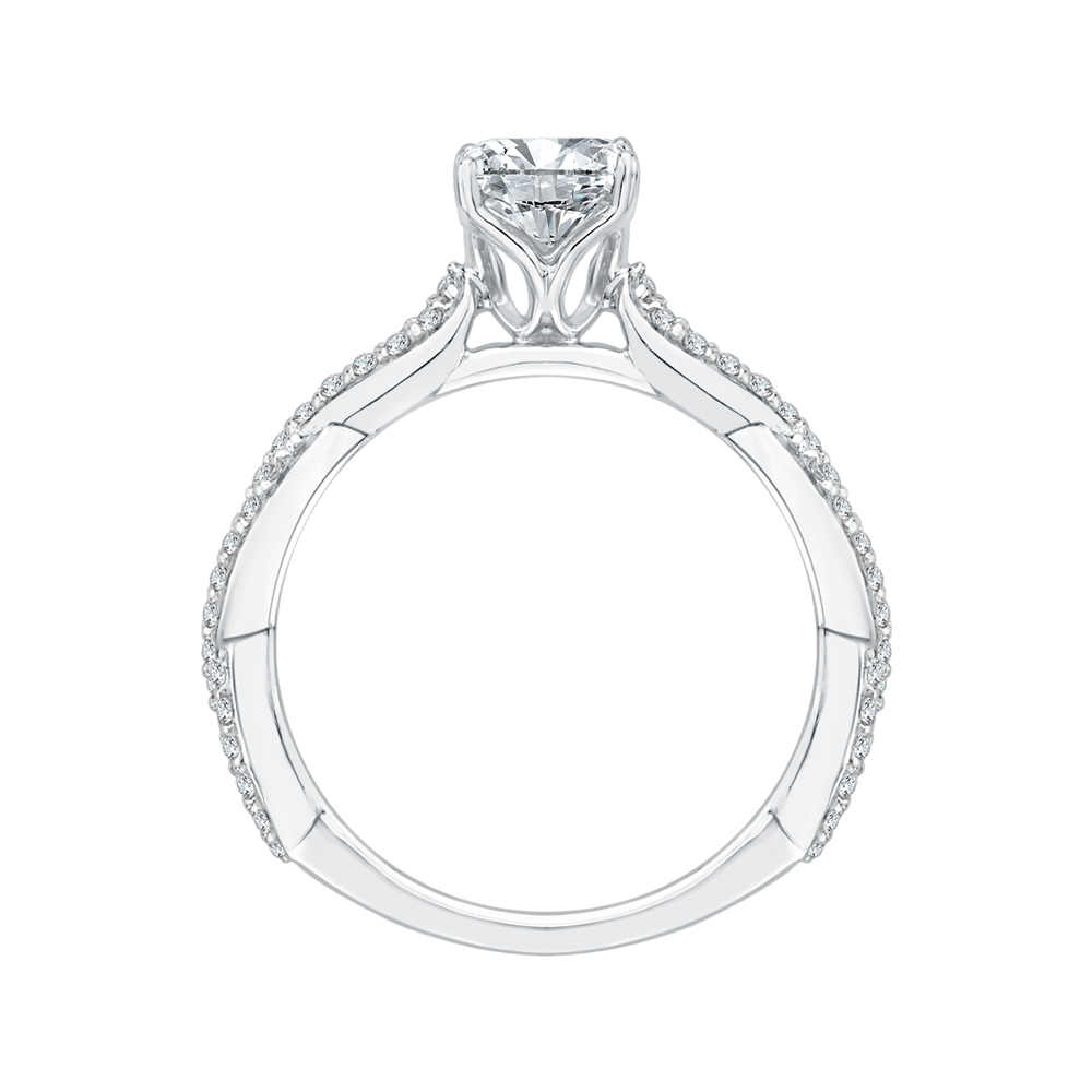 14K White Gold Princess Diamond Engagement Ring with Criss Cross Shank (Semi Mount)