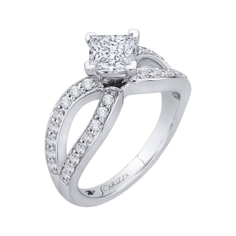 14K White Gold Princess Diamond Engagement Ring with Split Shank (Semi Mount)