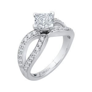 14K White Gold Princess Diamond Engagement Ring with Split Shank (Semi Mount)