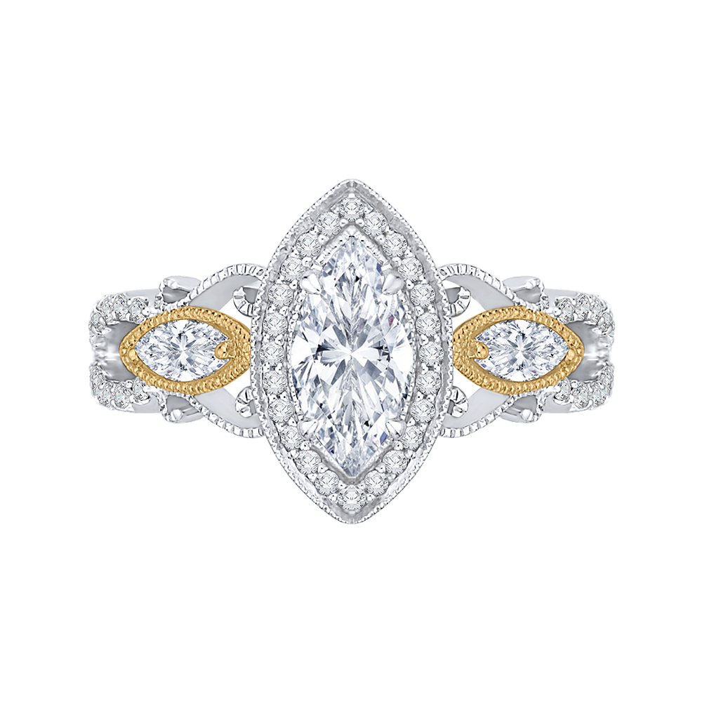 CAQ0175EH-37WY Bridal Jewelry Carizza White Gold Rose Gold Yellow Gold Marquise Cut Diamond Halo Engagement Rings