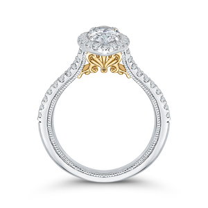 14K Two Tone Gold Marquise Diamond Halo Vintage Engagement Ring with Split Shank (Semi Mount)