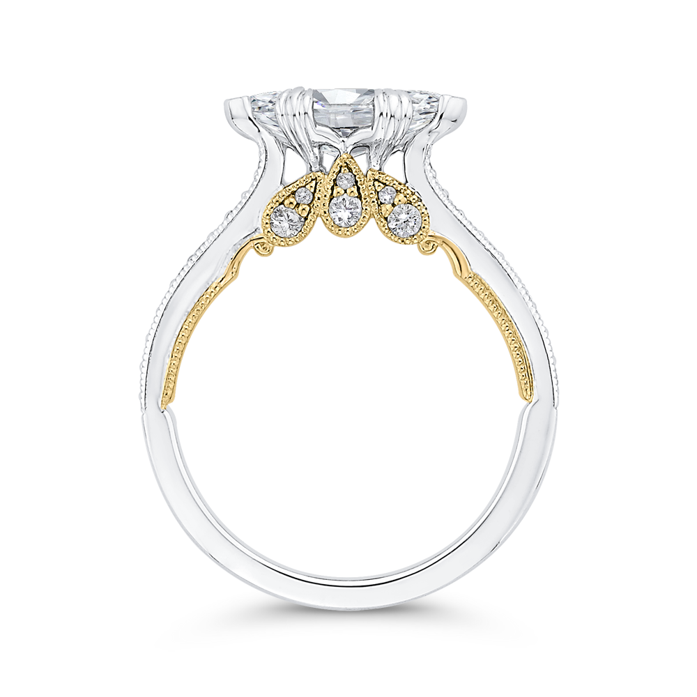 14K Two Tone Gold Marquise Diamond Engagement Ring (Semi Mount)