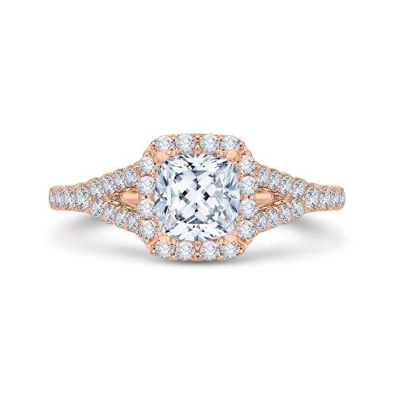 CAU0033E-37P Bridal Jewelry Carizza Rose Gold Cushion Cut Diamond Halo Engagement Rings