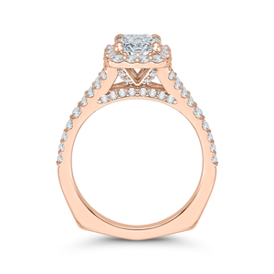 14K Rose Gold Cushion Cut Diamond Halo Engagement Ring with Split Shank (Semi Mount)