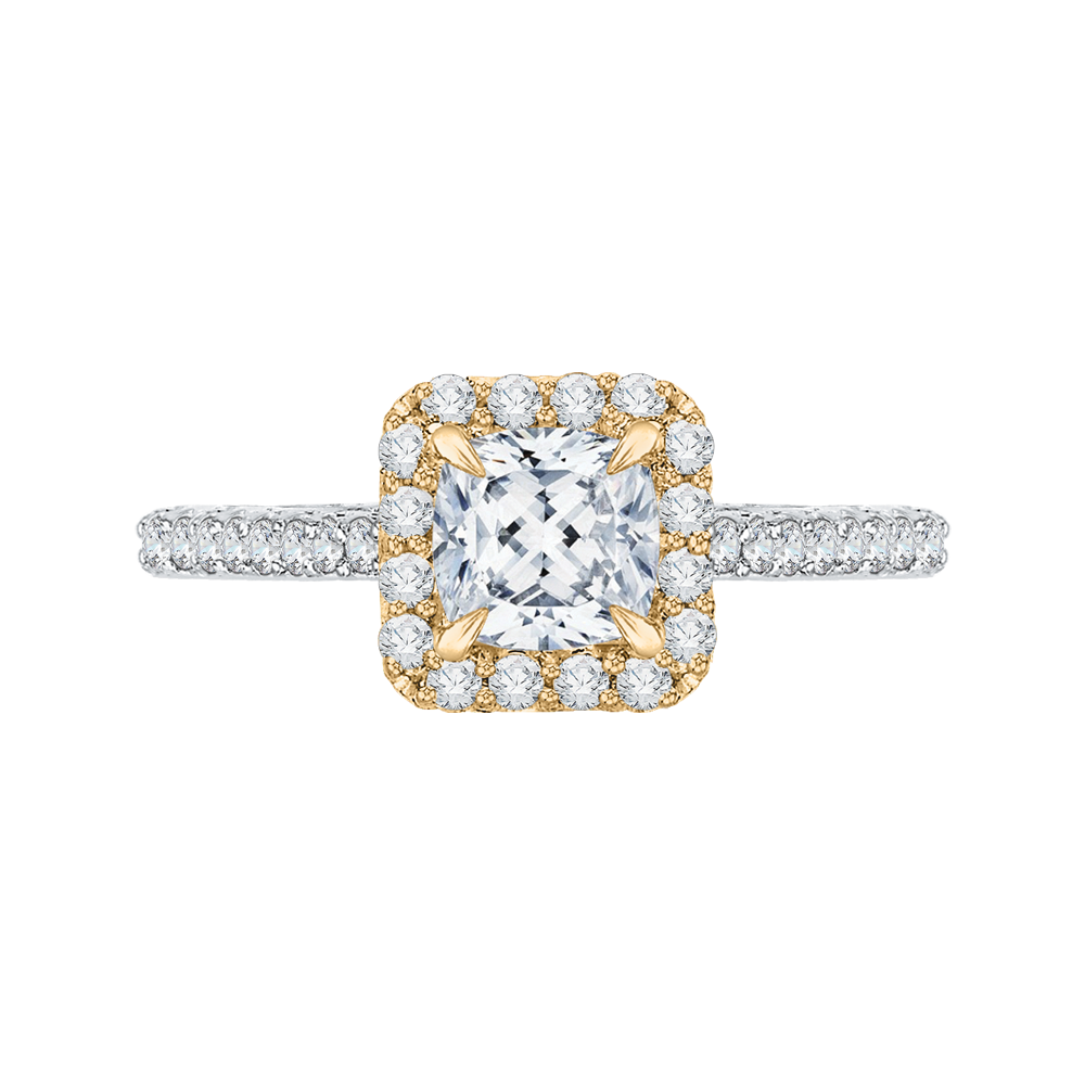 CAU0034E-37WY Bridal Jewelry Carizza White Gold Rose Gold Yellow Gold Cushion Cut Diamond Halo Engagement Rings