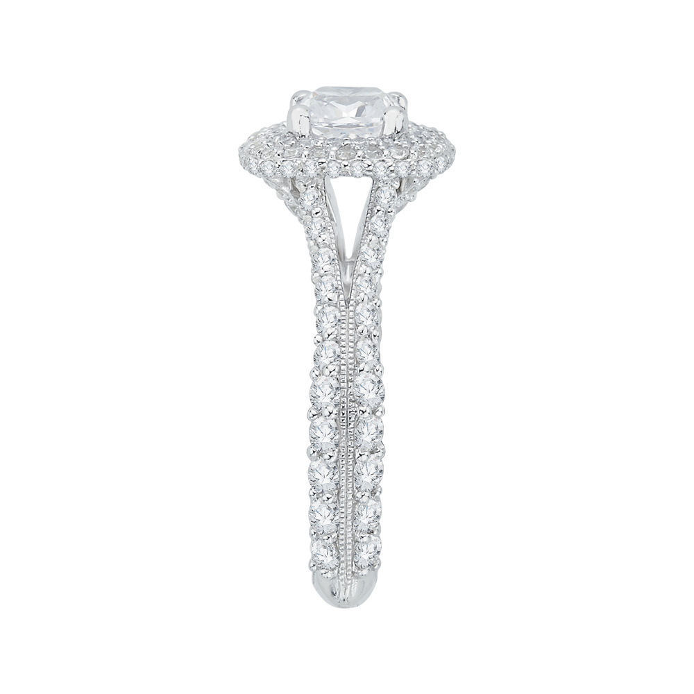 14K White Gold Split Shank Cushion Diamond Double Halo Engagement Ring (Semi Mount)