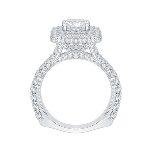 14K White Gold Split Shank Cushion Diamond Double Halo Engagement Ring (Semi Mount)