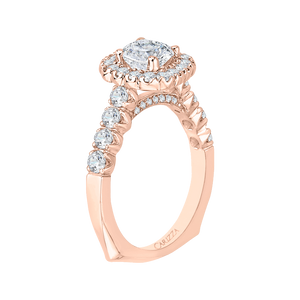 14K Rose Gold Cushion Cut Diamond Halo Engagement Ring (Semi Mount)