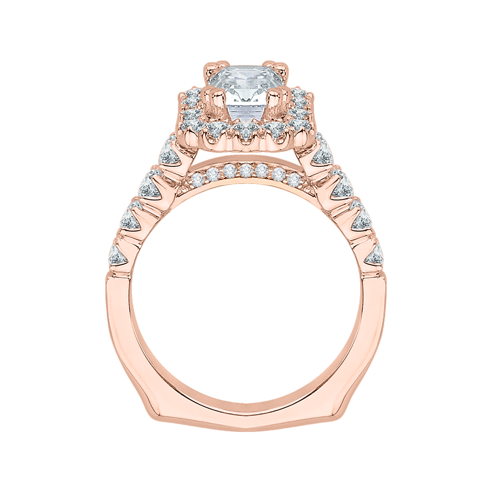 14K Rose Gold Cushion Cut Diamond Halo Engagement Ring (Semi Mount)