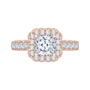 CAU0037E-37P Bridal Jewelry Carizza Rose Gold Cushion Cut Diamond Halo Engagement Rings
