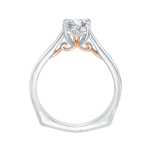 14K Two Tone Gold Cushion Cut Diamond Solitaire Engagement Ring (Semi Mount)