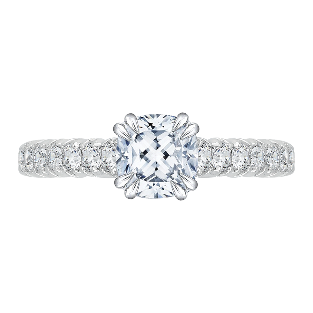 CAU0039E-37W Bridal Jewelry Carizza White Gold Cushion Cut Diamond Engagement Rings