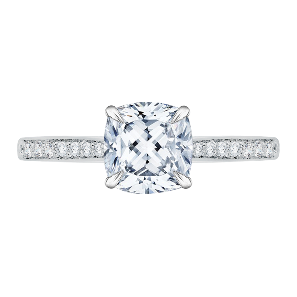 CAU0040E-37W Bridal Jewelry Carizza White Gold Cushion Cut Diamond Solitaire Engagement Rings