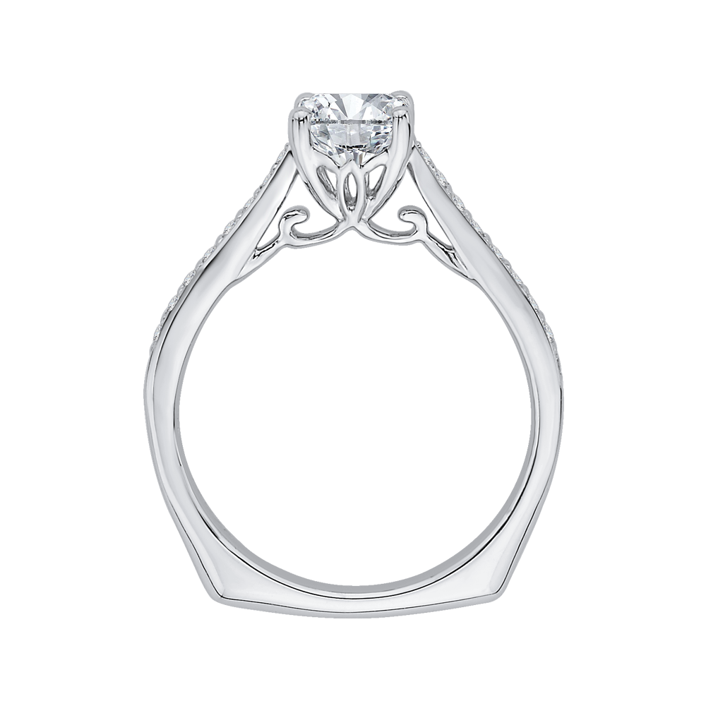 14K White Gold Cushion Cut Diamond Solitaire with Accents Engagement Ring (Semi Mount)
