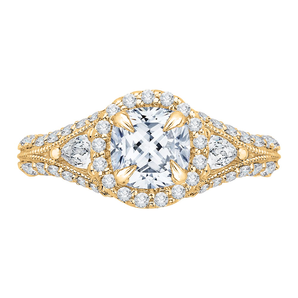 CAU0041E-37 Bridal Jewelry Carizza Yellow Gold Cushion Cut Diamond Halo Engagement Rings