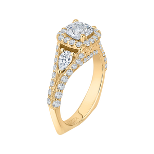 14K Yellow Gold Cushion Diamond Halo Engagement Ring with Split Shank (Semi Mount)