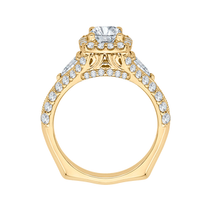 14K Yellow Gold Cushion Diamond Halo Engagement Ring with Split Shank (Semi Mount)