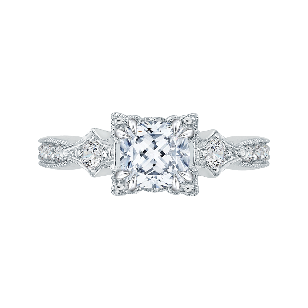 CAU0046E-37W Bridal Jewelry Carizza White Gold Vintage Cushion Cut Diamond Engagement Rings
