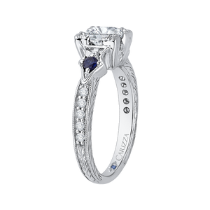 14K White Gold Cushion Cut Diamond Engagement Ring with Sapphire (Semi Mount)