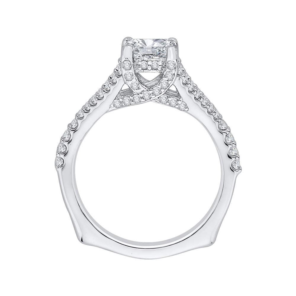 Split Shank Cushion Cut Diamond Engagement Ring In 14K White Gold (Semi Mount)