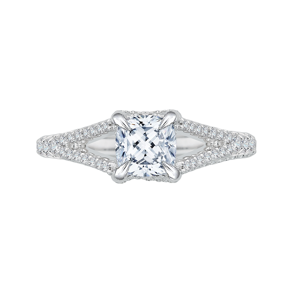 CAU0048E-37W Bridal Jewelry Carizza White Gold Cushion Cut Diamond Engagement Rings