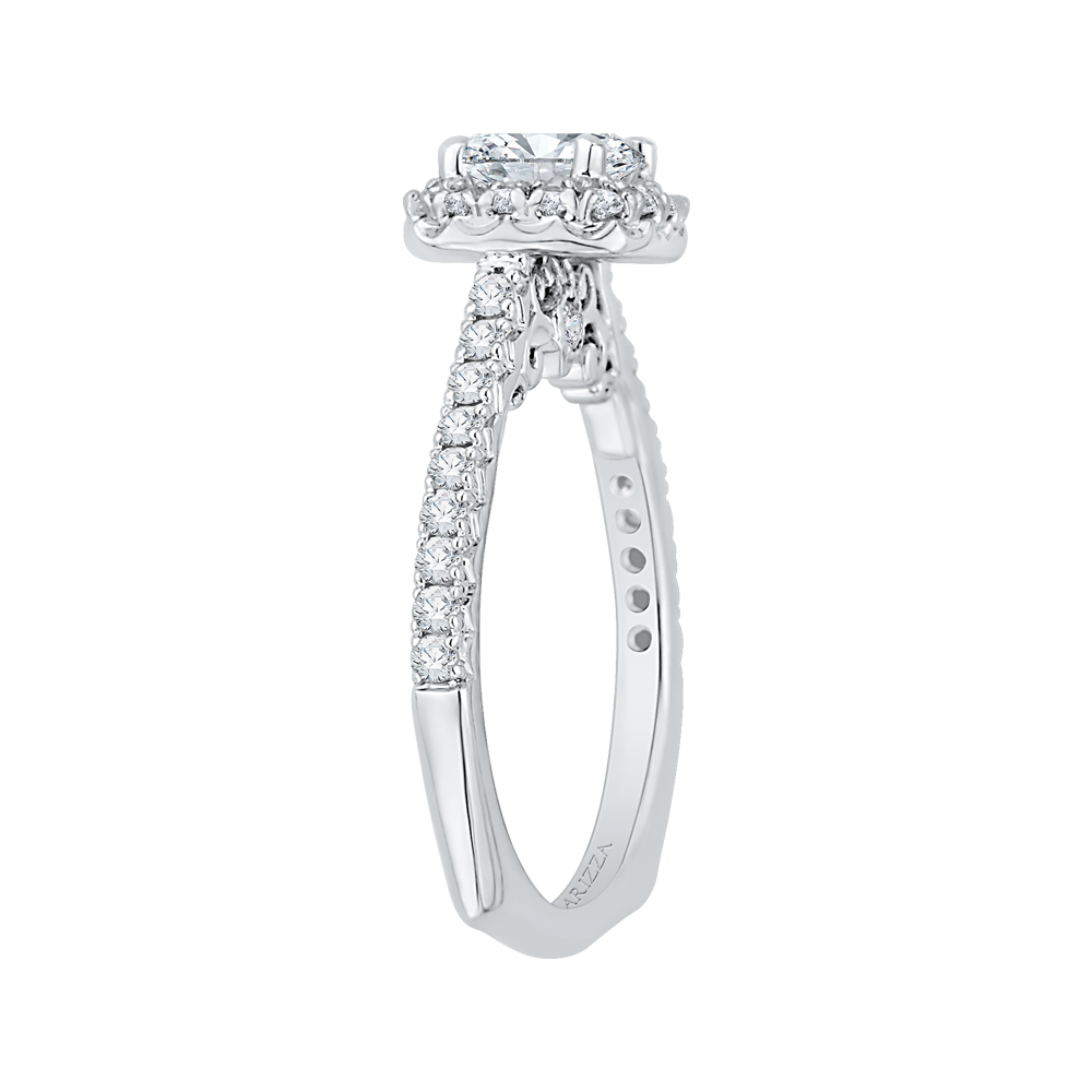 Cushion Cut Halo Diamond Engagement Ring In 14K White Gold (Semi Mount)